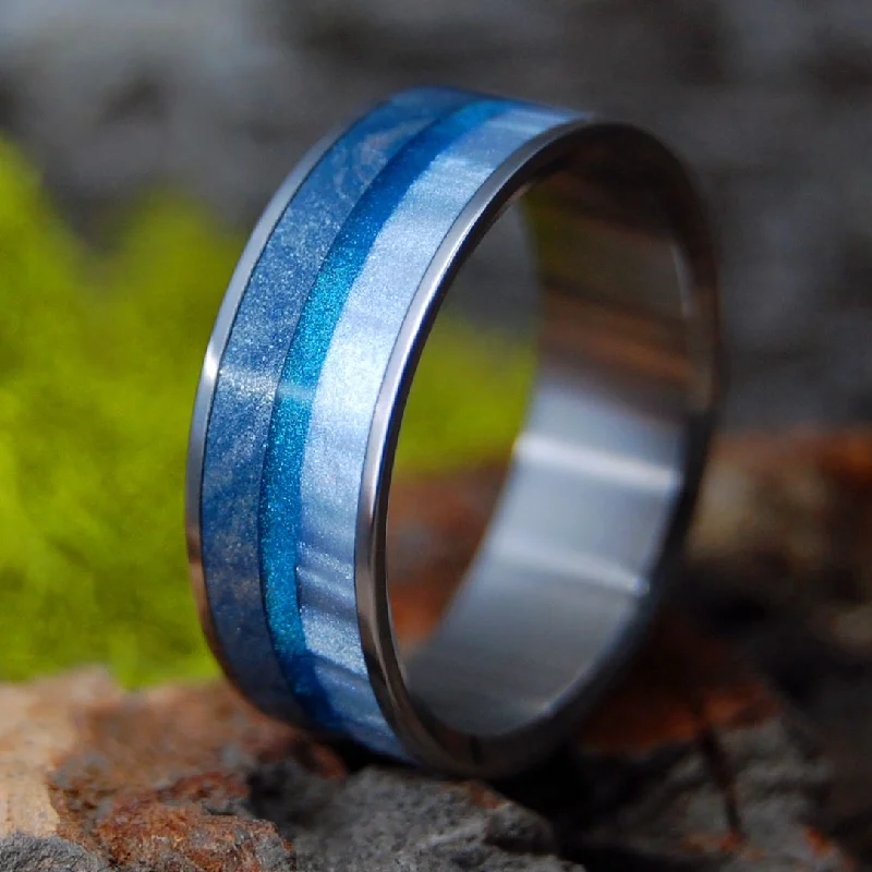 Women's silver-plated rings-Icebreaker | Men's Blue Silver Mokume Gane, Resin & Titanium Wedding Ring