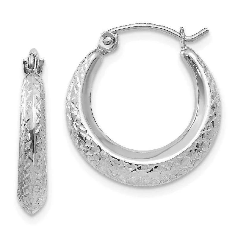 Women's platinum earrings-Madi K Kid's 14K White Gold  Textured Hollow Hoop Earrings