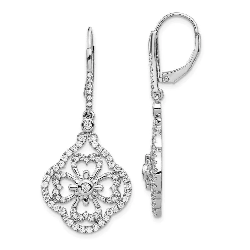 Women's seasonal earrings-14k White Gold Diamond Fancy Leverback Earrings