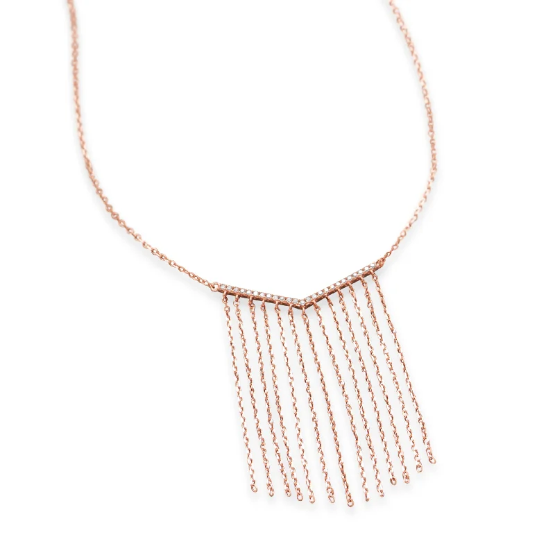 Women's alloy necklaces-18K Rose Gold Multi Chain Embelisshed Necklace