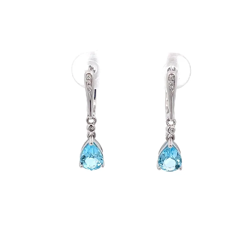 Women's sun earrings-Blue Topaz and Diamonds Drop Earrings