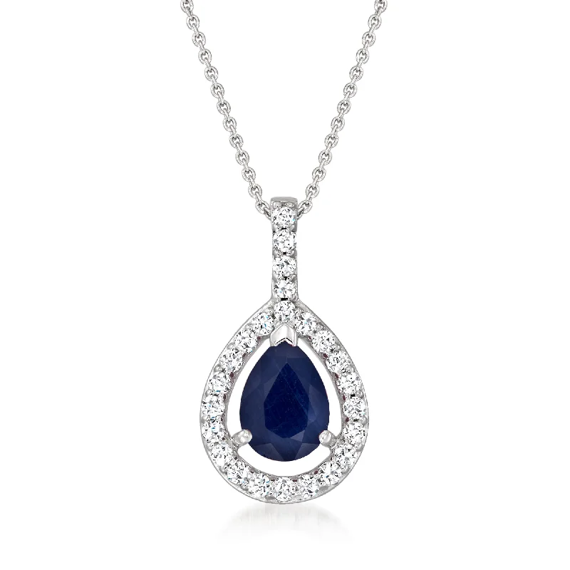 Women's birthstone necklaces-Ross-Simons Sapphire and . Diamond Pendant Necklace in 14kt White Gold