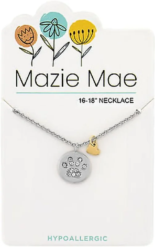 Women's zodiac necklaces-Center Court:  Silver Paw Print Pendant & Gold Heart Dangle Mazie Mae Necklace