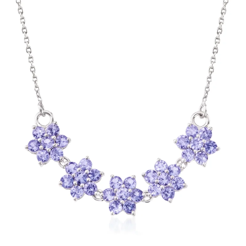 Women's pet memorial necklaces-Ross-Simons Tanzanite Floral Necklace in Sterling Silver