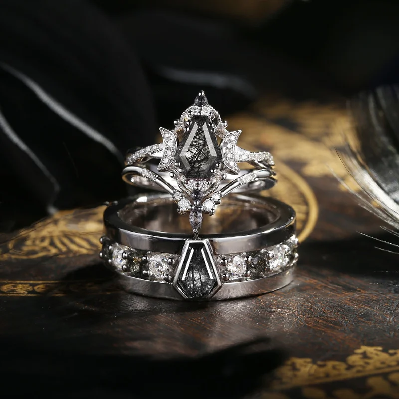 Women's bridal rings-Vintage Inspired Infinity Coffin Couple Wedding Ring Set