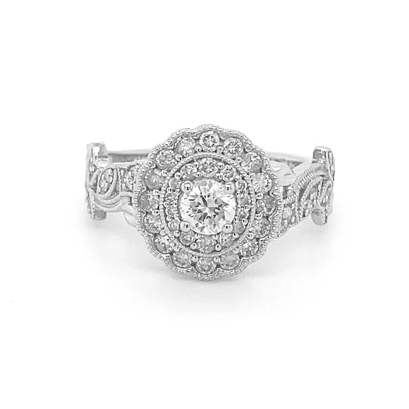 Women's seasonal rings-9K White Gold Vintage Diamond Cluster Ring