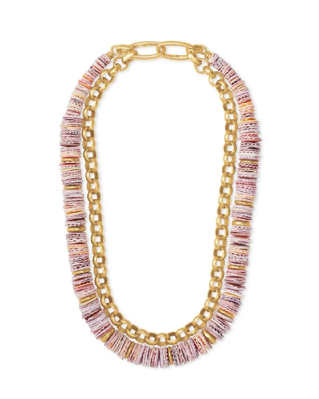 Women's family necklaces-Lila Multi Strand Necklace In Vintage Gold/pastel Shells