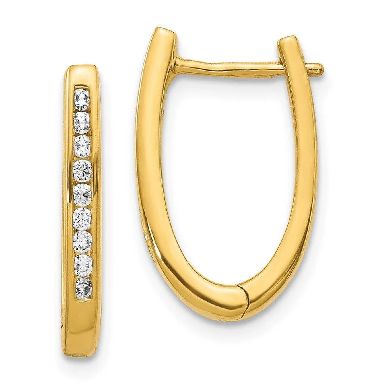 Women's luxury brand earrings-14k Diamond Oval Hoop Earrings