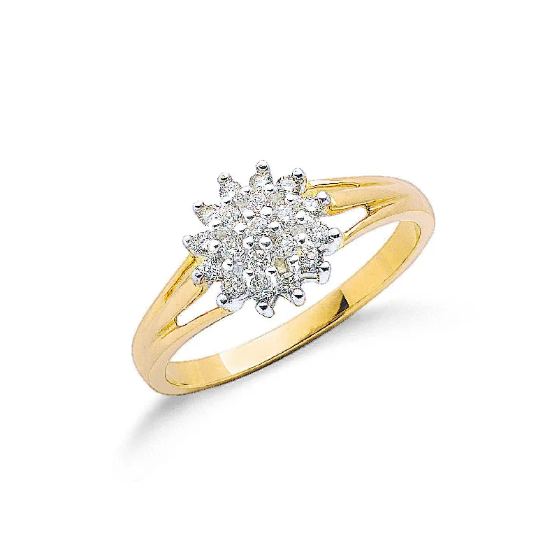 Women's crystal rings-9K Yellow Gold 0.25ct Diamond Cluster Ring