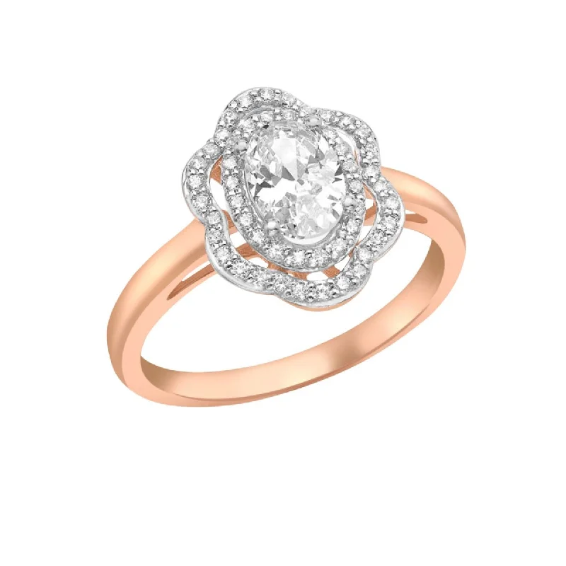 Women's everyday rings-9K Rose Gold CZ Cluster Flower Ring