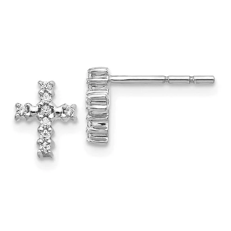 Women's friendship earrings-14K White Gold Polished Diamond Cross Post Earrings