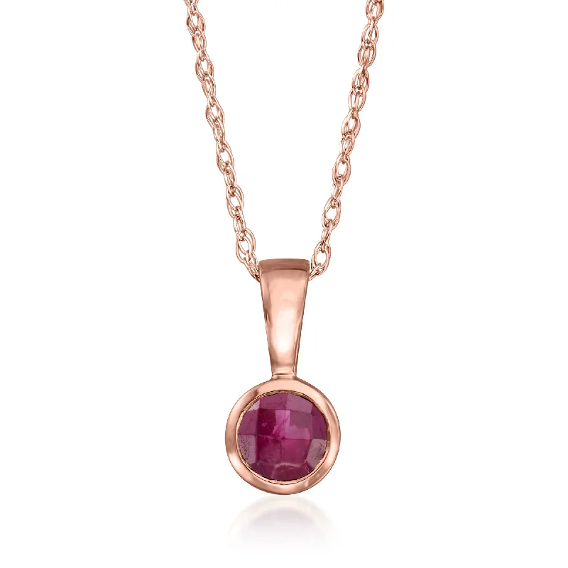 Women's minimalist necklaces-RS Pure by Ross-Simons Ruby Pendant Necklace in 14kt Rose Gold