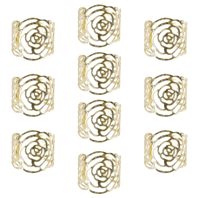 Women's travel rings-10 pc/pk Laser Cut Rose Metal Napkin Ring - Gold