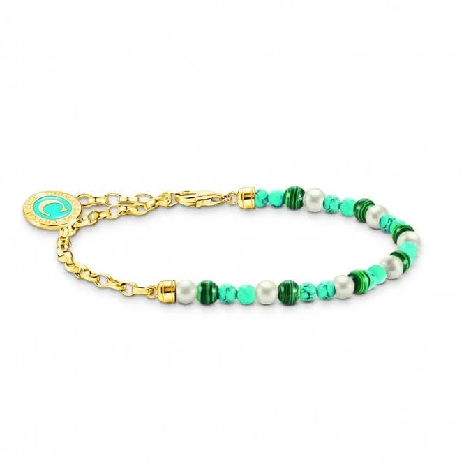 Women's sapphire bangles-Charmista Multicoloured Gold Plated Simulated Malachite Bracelet A2130-140-7