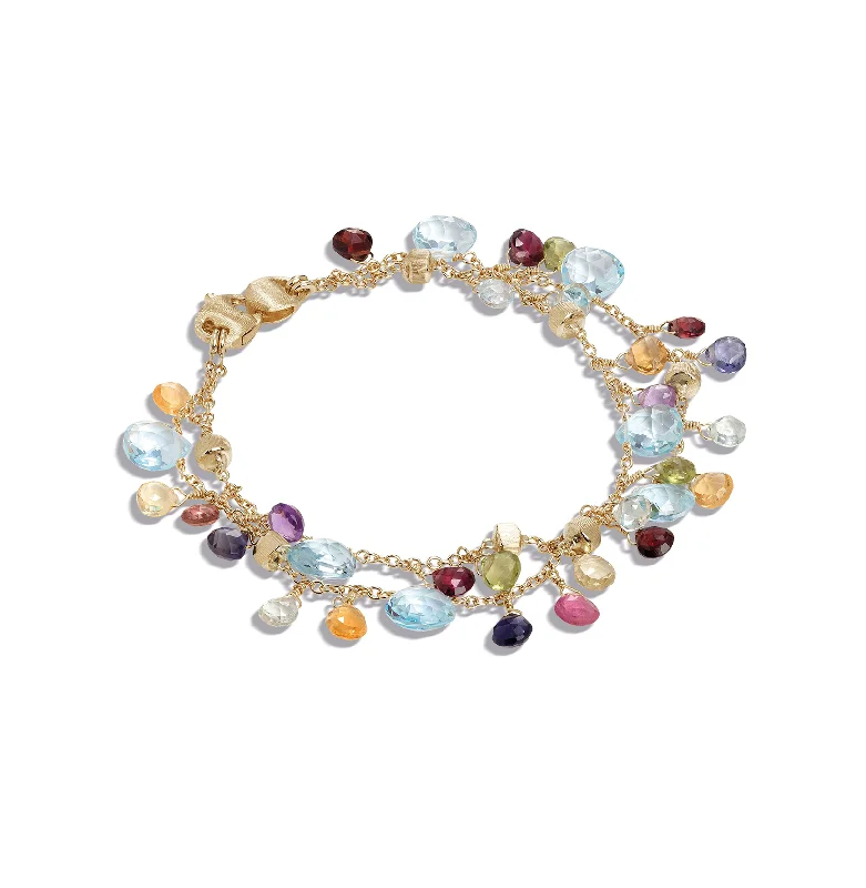 Handmade women's bangles-Marco Bicego Paradise Yellow Gold Multicolor Gemstones 2 Strand Bracelet