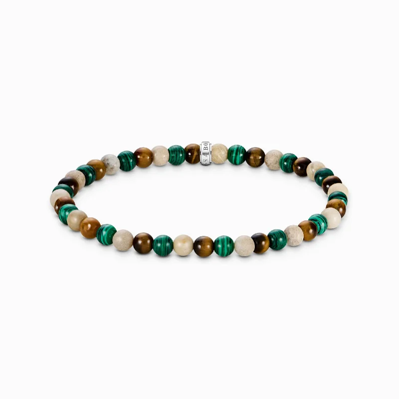 Women's ethical bangles-Sterling Silver Earth & Green Beaded Bracelet A2183-468-7