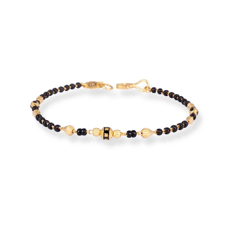 Women's spiritual bangles-22ct Gold Bracelet with Black and Gold Beads & ''U Hook'' Clasp – Luxury Bracelet for Women