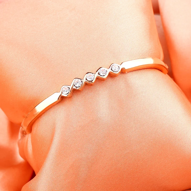 Women's chain bracelets-Estele Rosegold Plated Classic Cuff Bracelet with White Austrian Crystals for Women