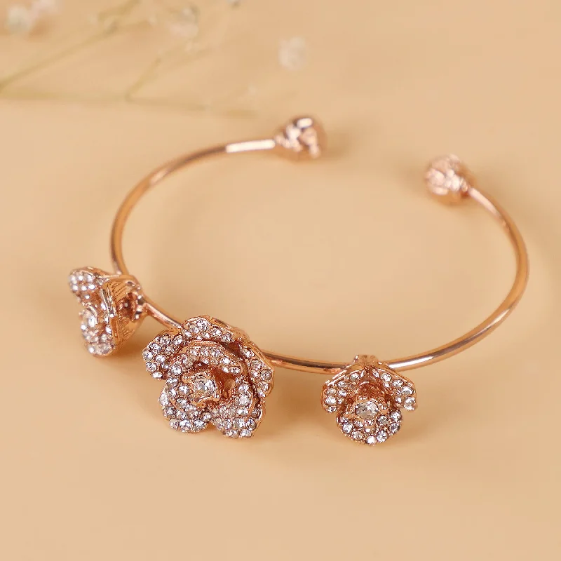 Women's birthstone bangles-Estele Valentine ROSE Special Stylish Rose Motif Cuff Bracelet: Rosegold Plated with Elegant Floral Design A Modern Accessory for Women