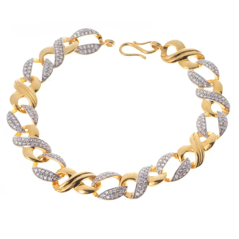 Women's Buddha bangles-22ct Gold Curb Link Gents Bracelet with Cubic Zirconia Stones (39.96g) GBR9010