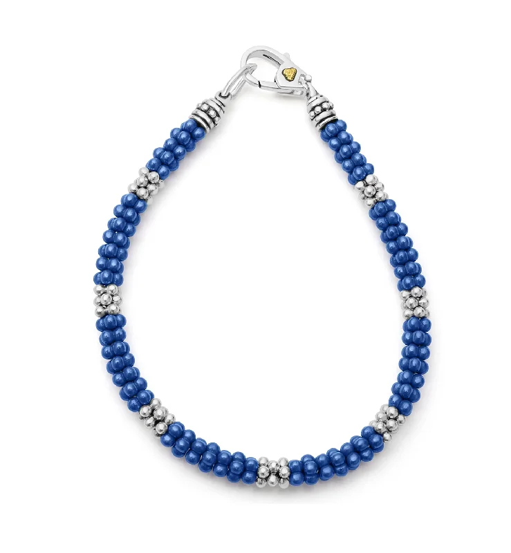 Women's chain bracelets-LAGOS Blue Caviar Seven Silver Station Ceramic Bracelet