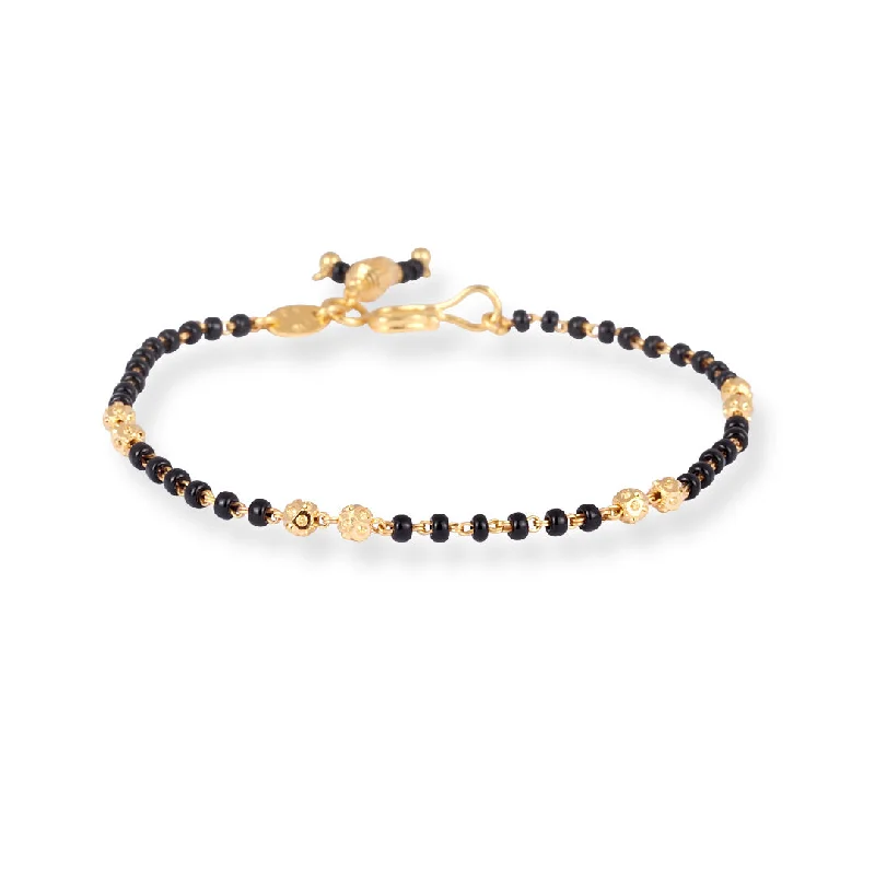 Women's unique bangles-22ct Gold Bracelet with Black and Gold Beads & ''U Hook'' Clasp – Everyday Bracelet for Women