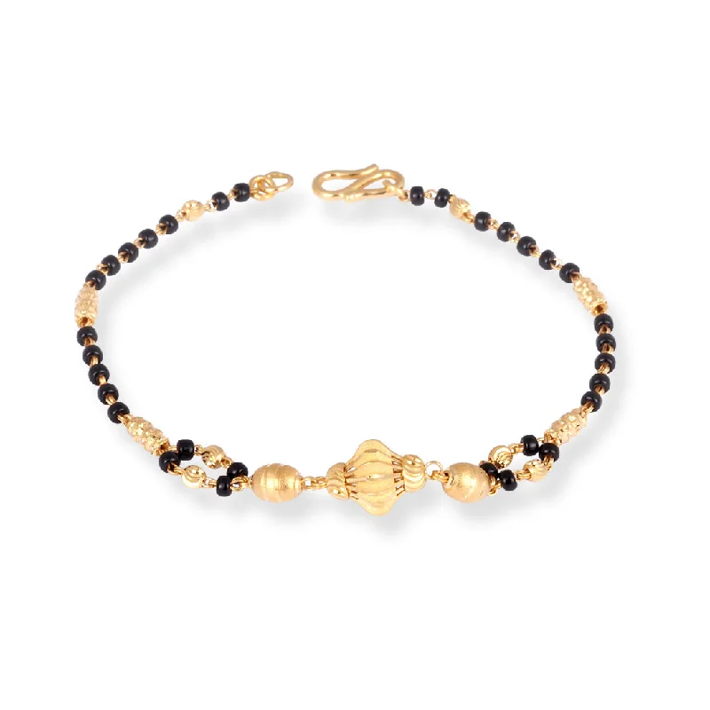 Women's minimalist bangles-22ct Gold Bracelet with Black and Gold Beads & '' S '' Clasp – Classic Bracelet for Women