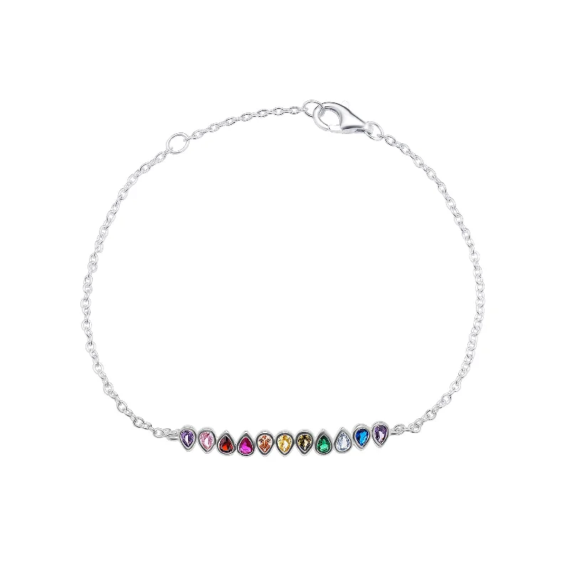 Women's astrology bangles-Stunning Multi-Coloured Cubic Zirconia Sterling Silver Bracelet – Elegant and Vibrant Jewellery