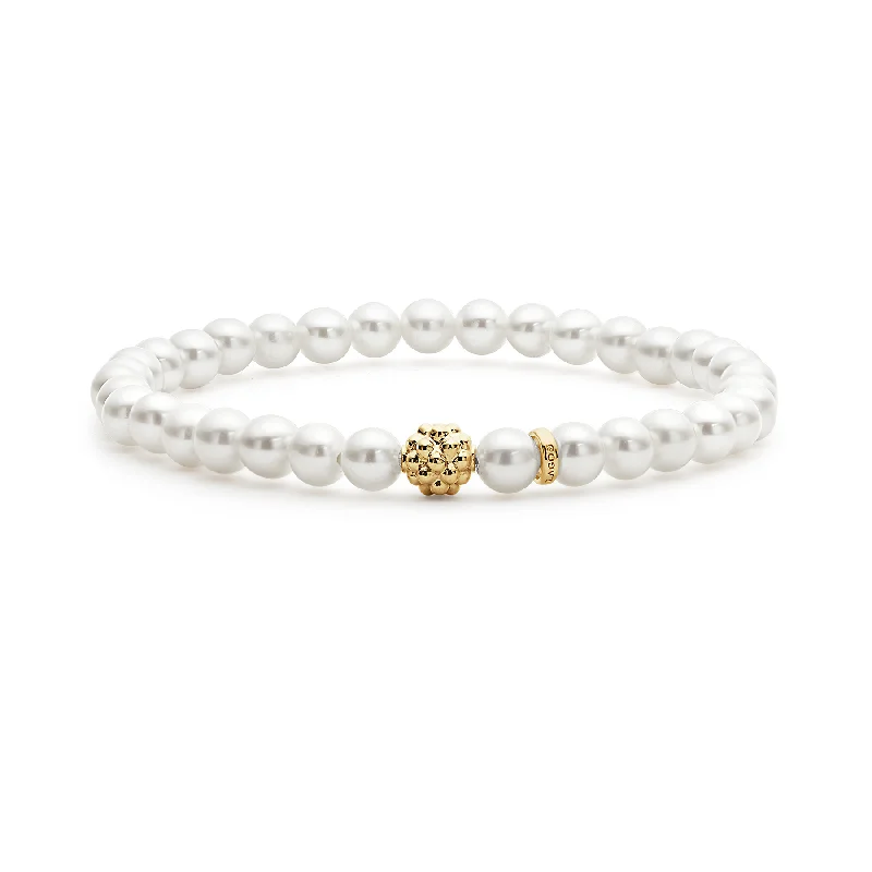 Women's healing crystal bangles-LAGOS Caviar Icon Pearl Gold Station Bead Bracelet