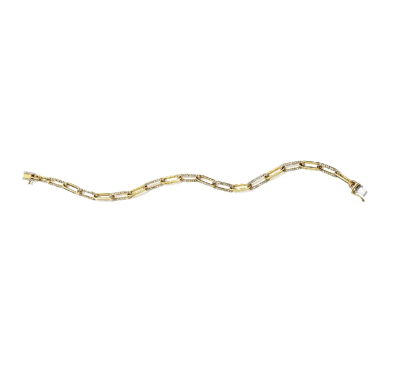 Women's mother-daughter bangles-Sabel Yellow Gold Round Diamond Paperclip Bracelet