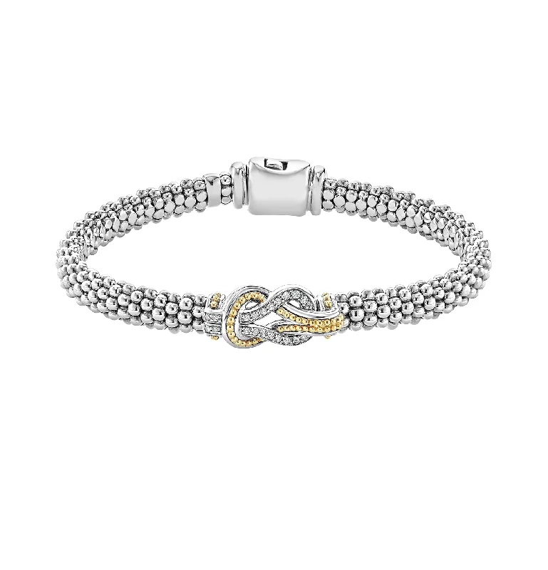 Women's cross bangles-LAGOS Newport 6mm Two Tone Knot Diamond Caviar Bracelet