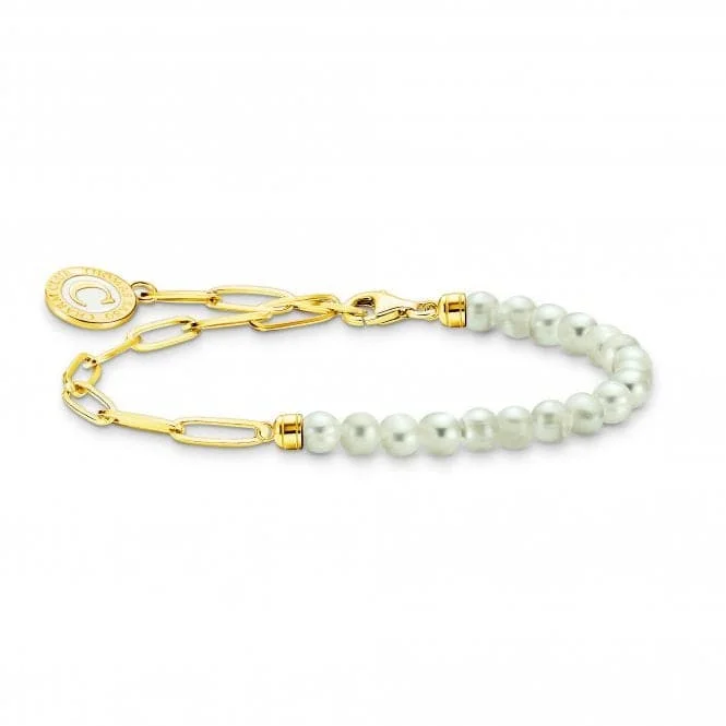 Women's gold-plated bangles-Charmista White Gold Plated Freshwater Pearl Bracelet A2129-430-14