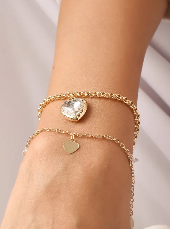 Women's star bangles-Classic Hearts Layered Charms Bracelet