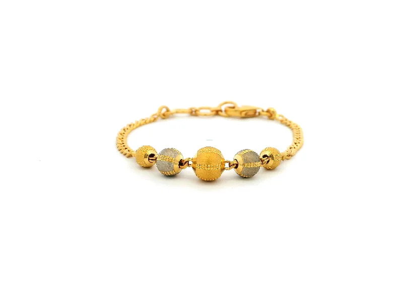 Women's bridal bangles-22ct Yellow Gold Children's Bracelet with Diamond-Cut Beads, Rhodium Plate & Lobster Claw Clasp – Stylish Gold Bracelet for Kids