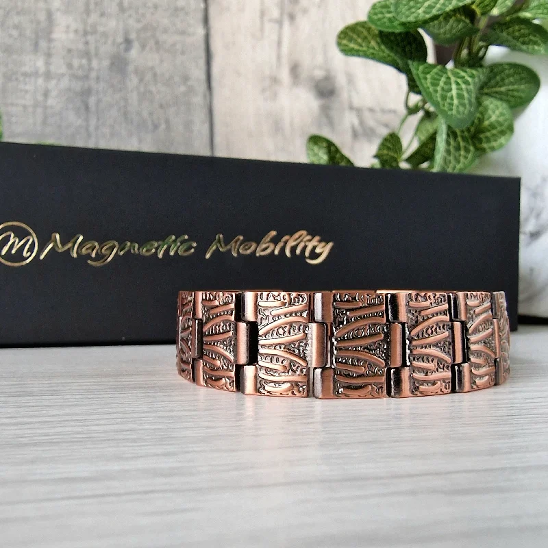 Women's handmade artisan bangles-Burnet + Copper Magnetic Link Bracelet - Double strength