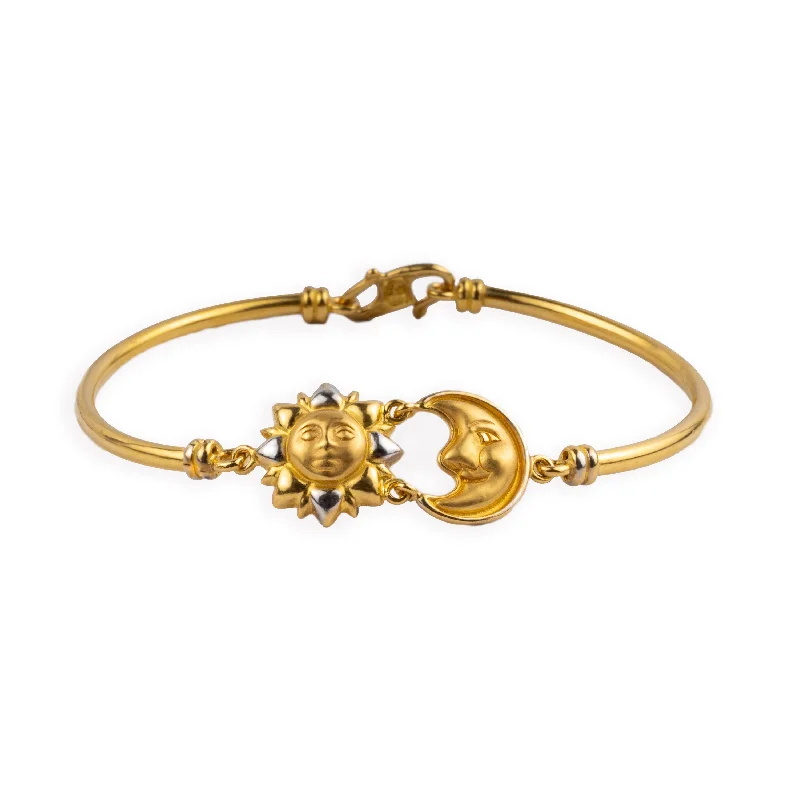 Women's personalized bangles-22ct Gold Hand Finished Sun & Moon Children's Bracelet with Rhodium Plating and S Clasp CBR-1389