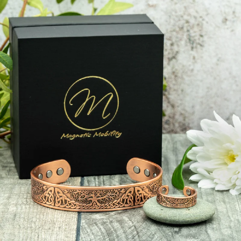 Women's silver-plated bangles-Buckthorn Copper Bracelet and Copper Ring Gift Set