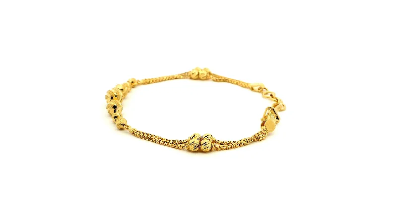 Women's sustainable bangles-22ct Yellow Gold Ladies Two Row Box Chain Bracelet with Diamond-Cut Beads & U Hook Clasp – Elegant Jewellery for Women