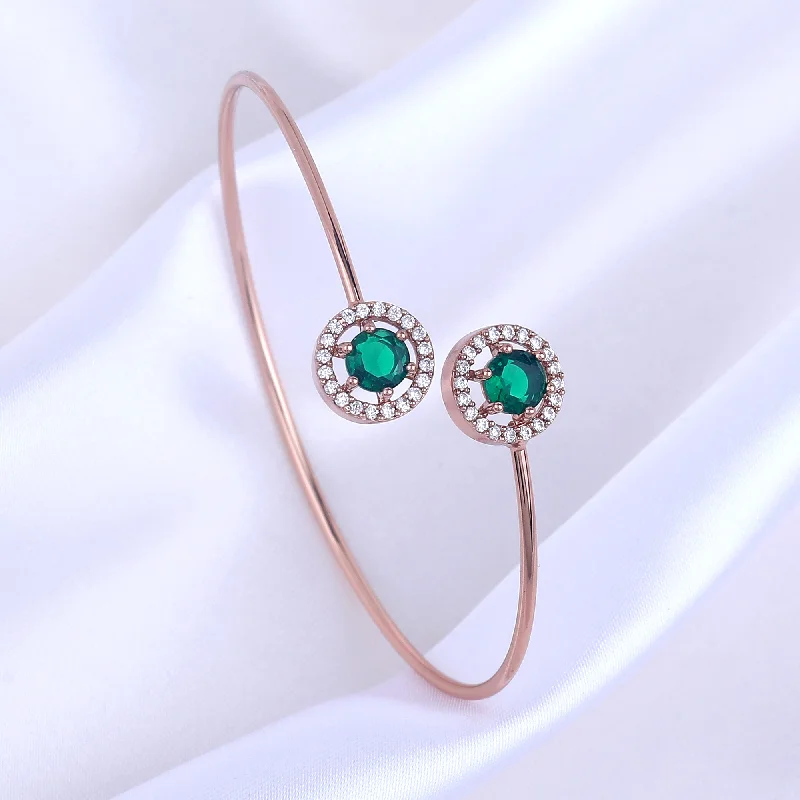 Women's modern design bangles-Estele Rosegold Plated Elegant and Lightweight Cuff Kada Bracelet with Stunning Green Stones for Girls & Women