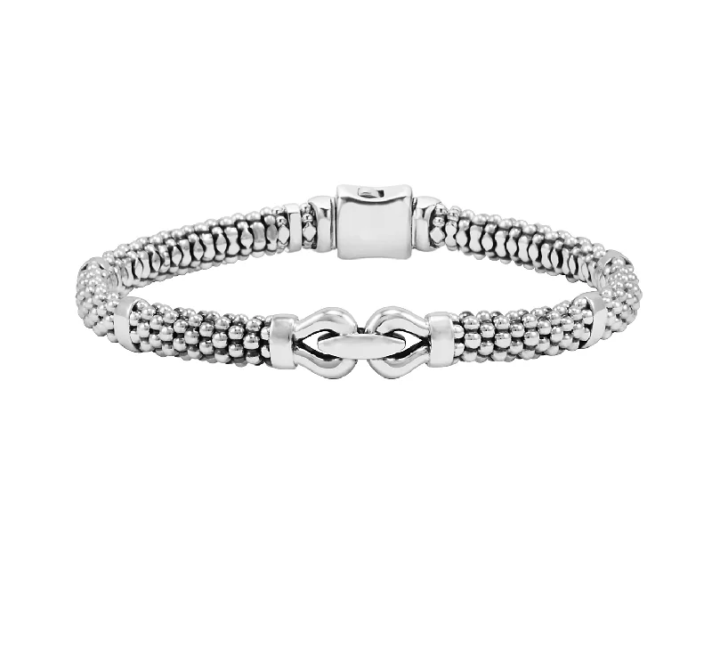 Women's beaded bracelets-LAGOS Derby 6mm Silver Caviar Buckle Bracelet