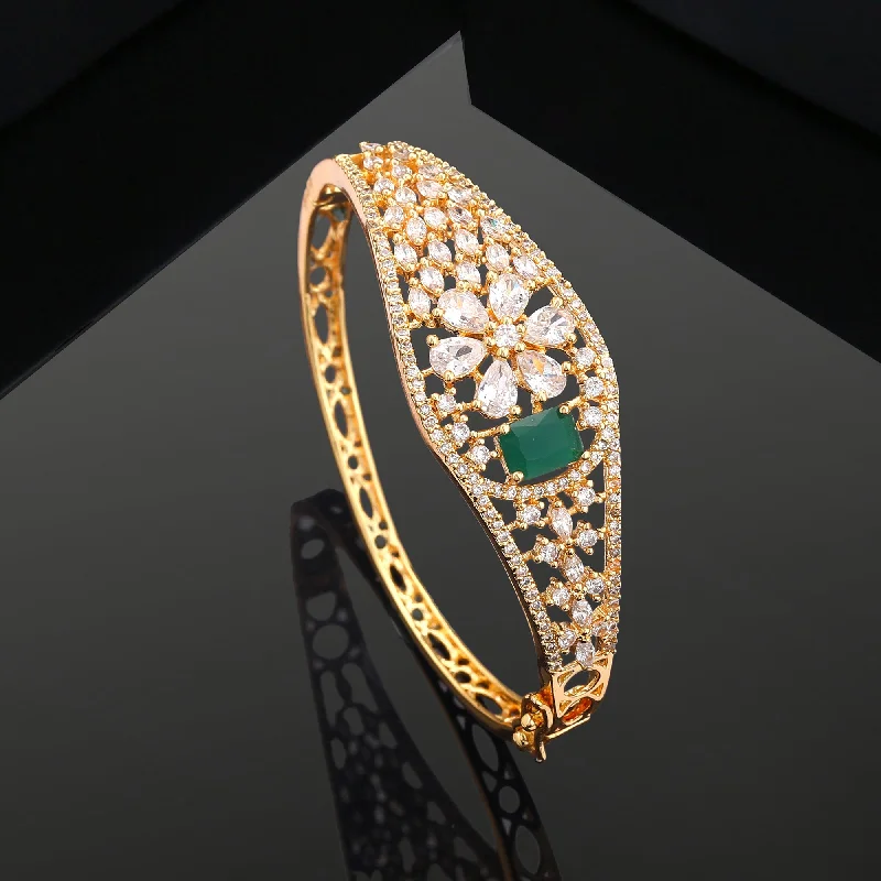 Custom women's bangles-Estele Royal Shine Gold Plated American Diamond Bracelet with Green & White Stones | A Statement of Grandeur & Comfort Fit Elegance