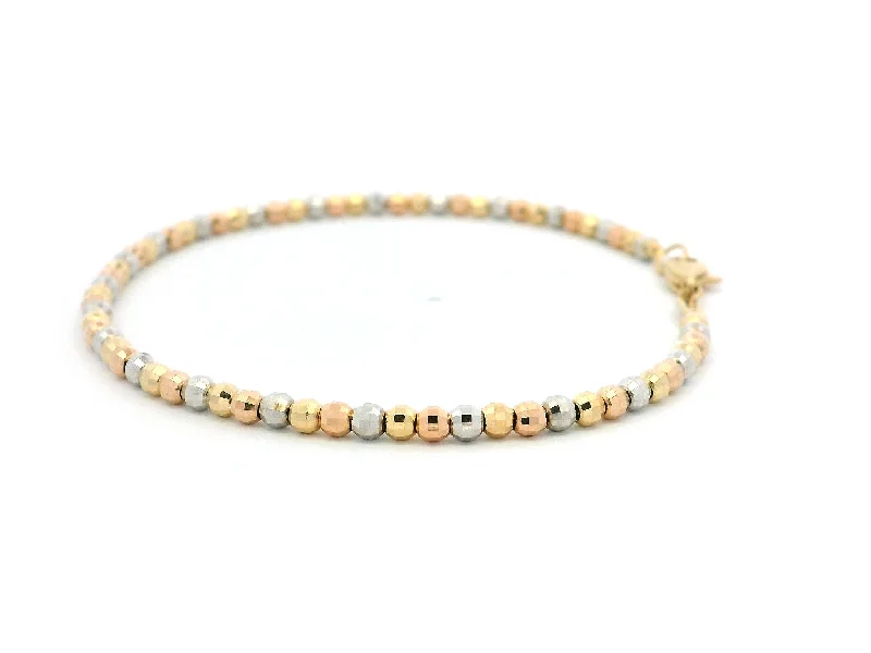 Women's diamond bangles-18ct Yellow, White & Rose Gold Beaded Bracelet – Stylish Lobster Clasp Jewellery