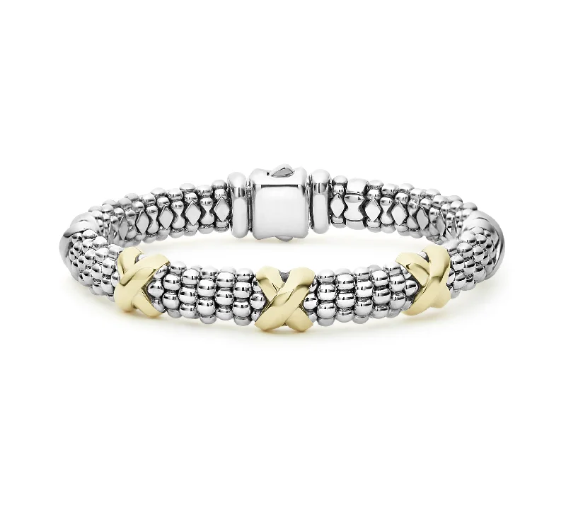 Women's charm bracelets-LAGOS Signature Caviar 9mm Three Station X Bracelet