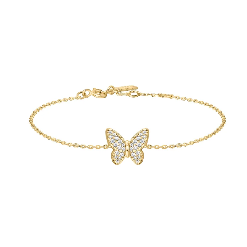 Handmade women's bangles-Gold Butterfly Pavé Bracelet B064-02G