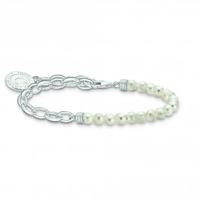 Women's birthstone bangles-Charmista White Cold Enamel Freshwater Pearl Bracelet A2128-158-14