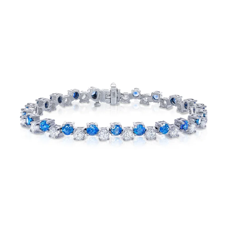 Women's art deco bangles-Sabel Collection White Gold Sapphire and Diamond Zig-Zag Bracelet