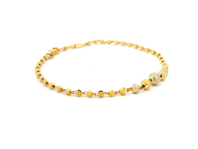 Women's modern design bangles-22ct Gold Bracelet with Rhodium-Plated Diamond-Cut Beads & Lobster Claw Clasp – Elegant Gold Jewellery