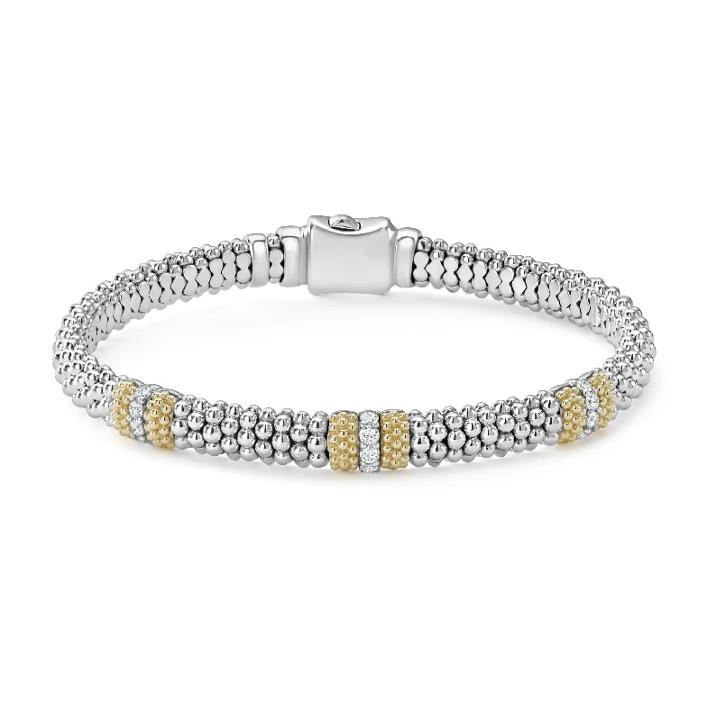 Women's zodiac bangles-LAGOS Caviar Lux 6mm Three Station Diamond Bracelet