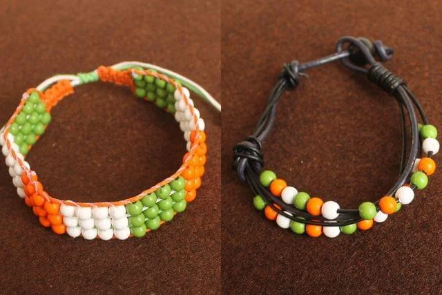 Women's ruby bangles-Adjustable Independence/Republic Day Indian Flag Tri-Colour Bracelets 2 Pcs Combo