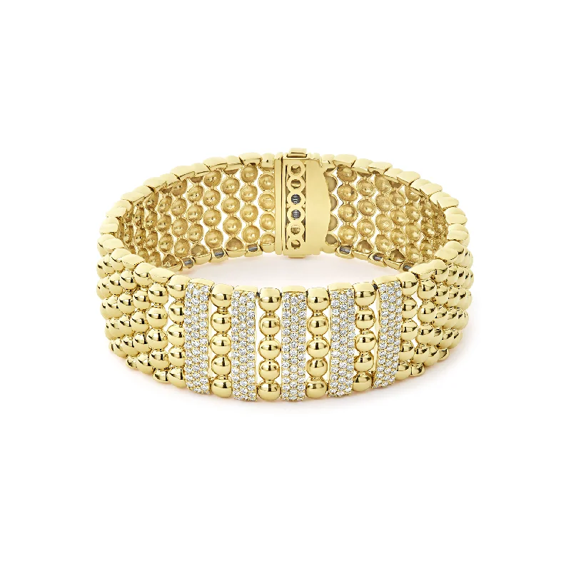 Women's K gold bangles-LAGOS Caviar Gold Five Station 18K Gold Diamond Bracelet, 20mm